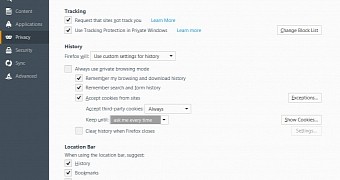 Cookie management settings in Firefox 43