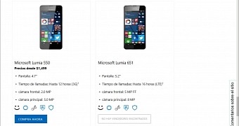 Lumia 651 listed on Microsoft's Mexico website
