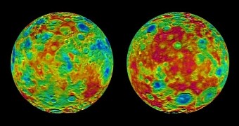 Images show color-coded maps from NASA's Dawn mission