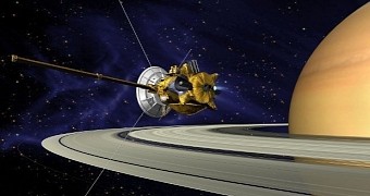 Artist's rendering of Cassini orbiting Saturn
