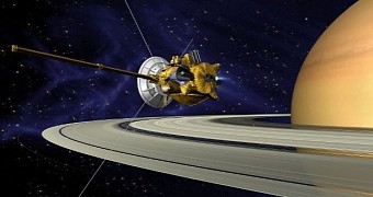 Artist's rendering of NASA's Cassini probe at Saturn