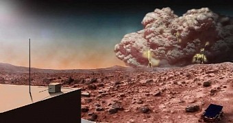 Artist's rendering of a dust storm on Mars