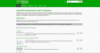 The home page of the new LibreOffice extensions and templates website