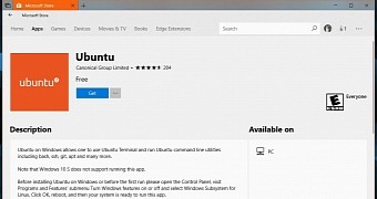 Ubuntu listing in the Microsoft Store