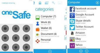 oneSafe for Windows Phone (screenshots)