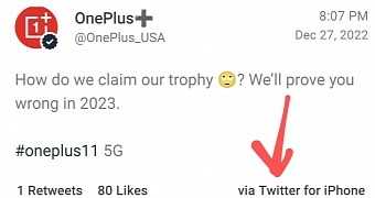 OnePlus tweeting from an iPhone