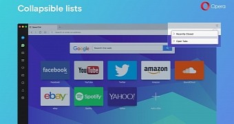 Collapsible lists of opened and closed tabs in tabs menu