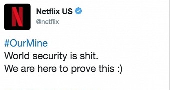 One of the messages posted by hackers using the official Netflix Twitter account