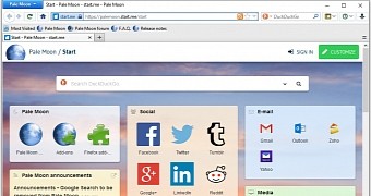 Pale Moon browser with DuckDuckGo as the default search provider