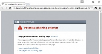 Phishing page blocked by ESET