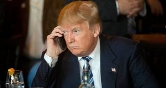 Donald Trump using what's believed to be an Android phone, most likely a Samsung