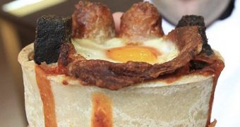 So-called heart attack pie is made with bacon, sausages, eggs, and beans