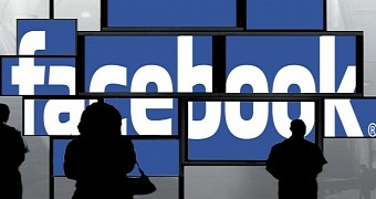 Silhouettes against Facebook logo