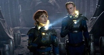 Noomi Rapace and Michael Fassbender in official movie still for “Prometheus,” 2012