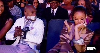 Floyd Mayweather is gagged by Rihanna at the BET Awards 2015