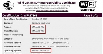 Wi-Fi certification for Galaxy A5 (2017)