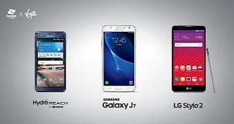 Kyocera Hydro Reach, Samsung Galaxy J7, and LG Stylo 2