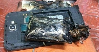 Samsung Galaxy Note 2 that caught fire during a flight