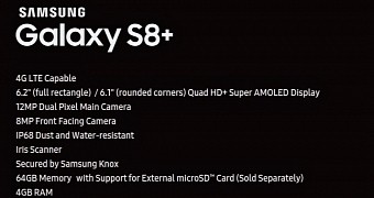 Samsung Galaxy S8+ specs sheet