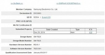 Samsung Galaxy Tab S3 Bluetooth certification