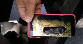 A melted Galaxy Note 7 smartphone