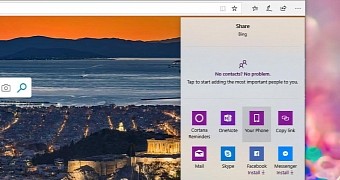 The native share dialog in Microsoft Edge lets you send links to phones