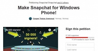 Snapchat for Windows Phone petition
