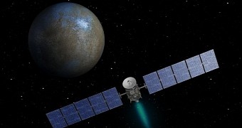 Artist's rendering of Ceres and NASA's Dawn spacecraft
