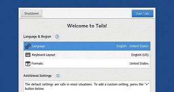 The Tails welcome screen can be used to launch Unsafe Browser