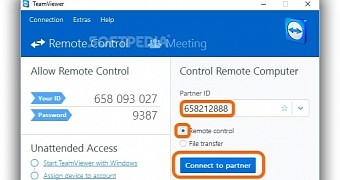 Enter your partner's ID to gain access remotely using TeamViewer