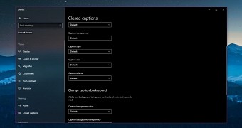 Closed captions settings in Windows 10