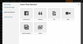 New elements can be added to a post via an Add Media popup