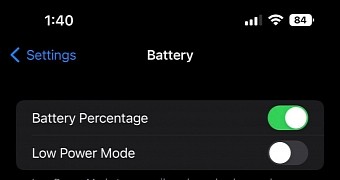 Battery icon in iOS 16
