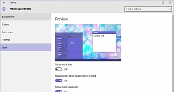 Settings to enable more tiles in Start menu