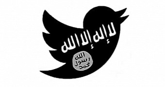 Twitter logo, with the ISIS flag overlaid on top