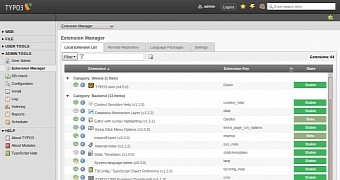 Admin extension manager panel in TYPO3 CMS