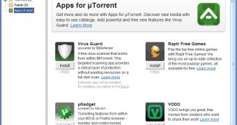The latest uTorrent 3.0 alpha has support for apps