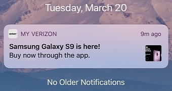 Verizon notification on an iPhone X