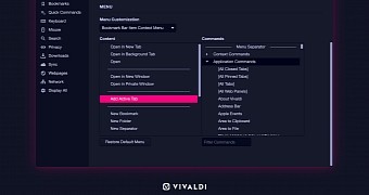 Vivaldi allows users to customize the context menus