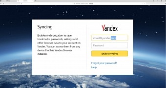 Yandex Browser data sync feature