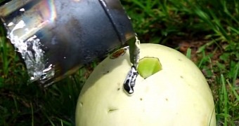 Molten aluminum poured into a melon