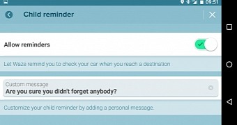 Waze reminder for parents to avoid forgetting children in the car