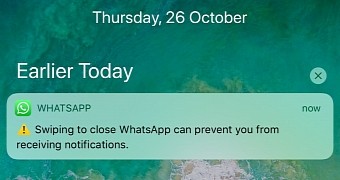 Warning that WhatsApp would no longer get notifications when the app is closed