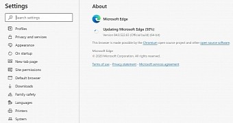 Updating Microsoft Edge to version 85
