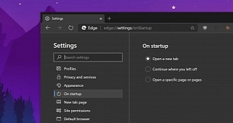 Microsoft Edge startup settings