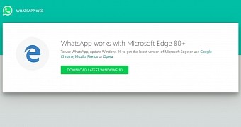 WhatsApp Web error for Microsoft Edge legacy