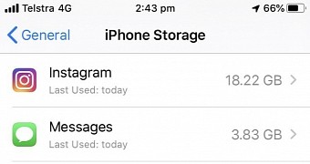 Instagram app eating up 20GB of storage