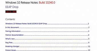 Windows 10 Build 10240 RTM Release Notes Leaked