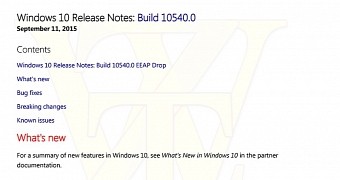Windows 10 Build 10540 Release Notes Leaked