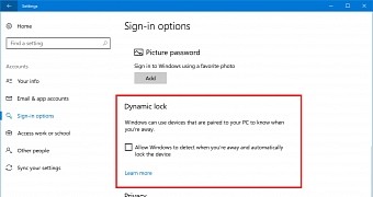 Dynamic Lock in Windows 10 build 15031